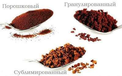 порошковый, гранулированный и сублимированный растворимый кофе виды