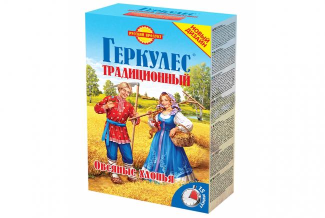 картонная пачка с хлопьями геркулес